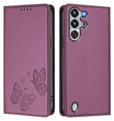 Obrázek produktu pro Kožené pouzdro pro ZTE nubia RedMagic 10 Pro, motýlí ražbou, peněženkové flip pouzdro se stojánkem Fialová
