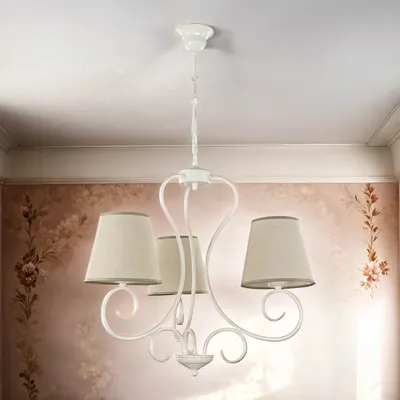 Produktbild von Kronleuchter Landhaus Rustikal Stoff Schirm gemütlich 3-flammig ABUELA Wohnzimmer Lampe Hängend