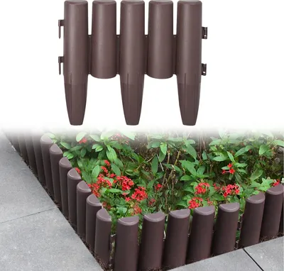 Produktbild von FIVMEN Rasenkante Kunststoff 2,8m Holz Optik Beeteinfassung Mähkante, Beetumrandung Rasenkante Wetterfest Gartenpalisade Garden Border Beetzaun, 1 Element (L x H): 28 x 24cm, Braun