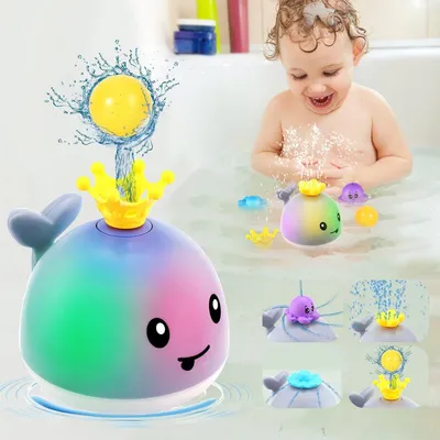 Produktbild von Wiederaufladbares Wal Badespielzeug - Wasserdichtes LED Babyspielzeug mit 4-in-1 Wasserspritze - Pool- & Badespielzeug für Jungen & Mädchen