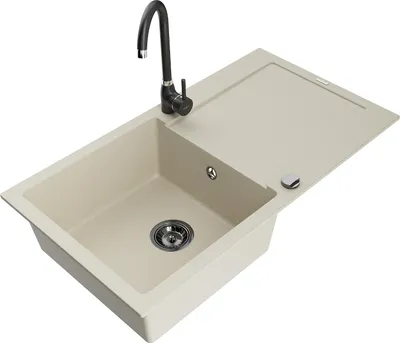 Image de Mexen Leo Évier 1 bac en granit avec égouttoir et mitigeur Telma, Beige - 6501-69-670200-70