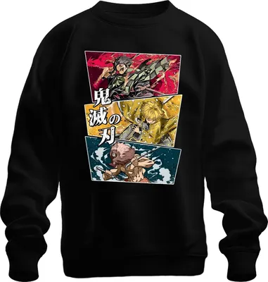 Produktbild von 鬼滅の刃 Kimetsu no Yaiba Tanjiro Zenitsu Inosuke Anime Geschenk Uni Sweatshirt Pullover, Schwarz, L