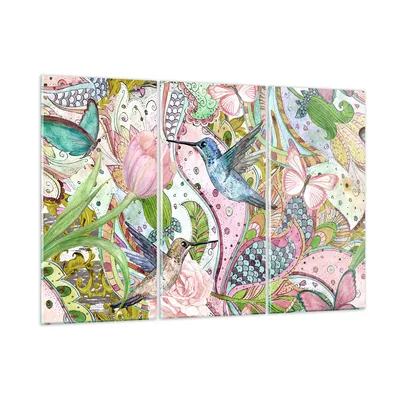 Produktbild von Bilder auf glas - Vogel Schmetterling Blume - 165x110cm - Glasbilder - Wandbilder - Kunstdruck - zum Aufhängen bereit - Wanddekoration aus Glas - Glas Bilder - Wandbild auf Glas - GCE165x110-4065