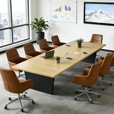 Zdjęcie produktu dla Stół konferencyjny do biura, wymiary 200x120x74 cm, kolor czarny/biały, grubość blatu 2,5 cm