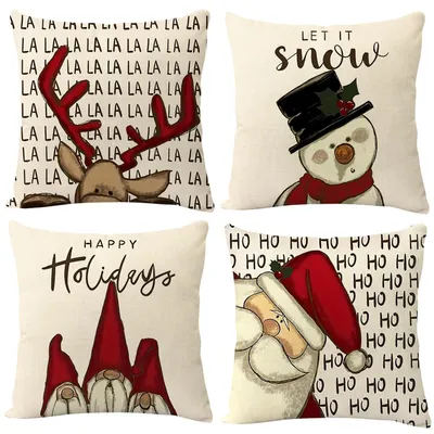 Produktbild von 4er Set Kissenbezüge Weihnachten Leinenoptik 45x45 cm Weihnachtsmann Deko Polyester