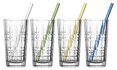 Produktbild von Trinkgläser-Set - 400 ml - Glas - mit bunten Glastrinkhalmen - 8- teilig