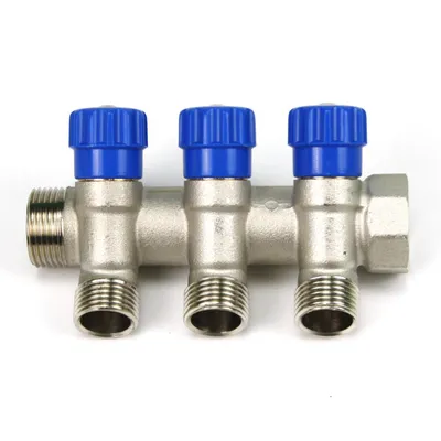 Produktbild von Verteiler 3-Fach mit Absperrventil Blau Sanitär 3/4" x 1/2" Wasser Heizung
