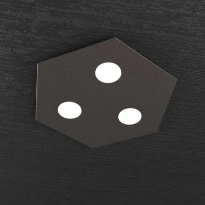Imagen del producto de Lámpara de techo moderna hexagonal, metal marrón, 3 luces LED, 12 x 3W