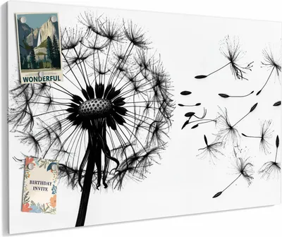 Produktbild von Magnettafel 90 x 60 cm „Pusteblume auf Weiß“ – Magnetwand aus Metall, beschreibbar mit Whiteboard-Marker – Memoboard für Küche & Büro
