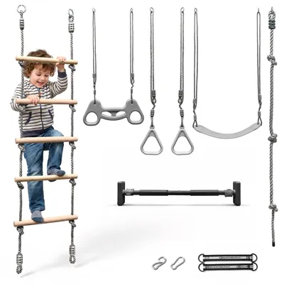 Produktbild von HyperMotion Kletterset 6in1 - Multifunktionale Turnstange mit Kletterleiter, Turnringen & Schaukel für Kinder und Erwachsene - Indoor & Outdoor