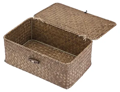 Obrázok produktu pre Pletený úložný kôš s vekom na poličky (vhodný na kávu, 26 x 16 x 10 cm)