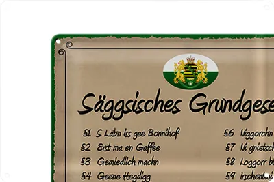 Produktbild von Blechschild Spruch 30x20cm säggsisches Grundgesetz lustig