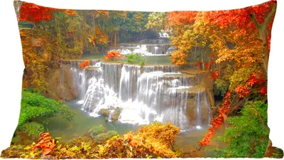 Produktbild von MuchoWow® Zierkissen Sofakissen Wohnzimmer Dekokissen 60x40 cm Bäume - Wasserfall - Herbst - Kopfkissen - Polster mit Foto