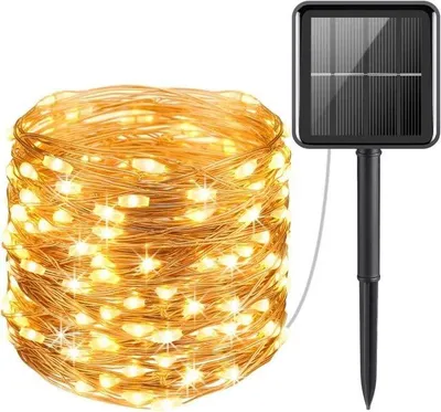 Solar-Lichtsnoer 100 LEDs 10 m 3000 K warmweiß