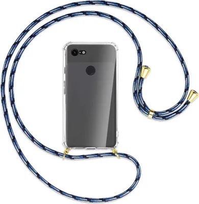 Produktbild von Handykette Backcover-Schutzhülle mit Band (Metall goldfarben) für Google Pixel 3 - Blautöne