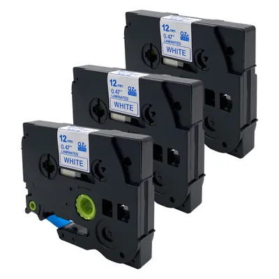 Produktbild von DULA Etikettenband - Kompatibel mit Brother P-Touch Tze-233 - 3 Stück - Blau auf weiß - 12mm x 8m
