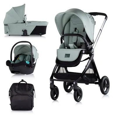 Produktbild von Chipolino Kinderwagen Elite 3 in 1 i-Size Babyschale Sportsitz Babywanne Tasche grün