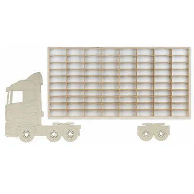 Produktbild von ArtTwist Modellauto Vitrine - Sammlervitrine Holz  zu 80 Fächen - Organisation Schaukasten für Autos Hängend 78,5cm x 40cm x 4cm - Setzkasten Holz für Wanddeko und Organisation (LKW 018BL)