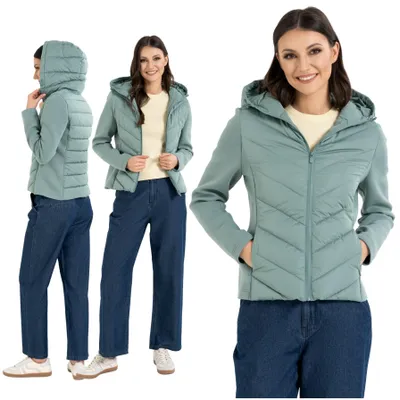 Produktbild von Kurze Damenjacke - Übergangsjacke Damen Größe M - dünne gesteppte Jacke grün - Damen-Hybridjacke