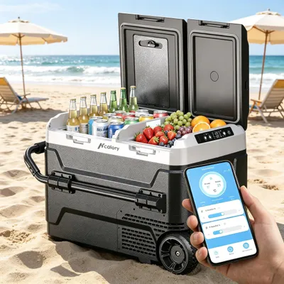Produktbild von HcaloryP50M+ Autokühlschrank, Unabhängige Dual-Zonen-Temperaturregelung, App- & Bluetooth-Steuerung, 12V/24V/220-40V Kompressor-Kühlbox, 50L