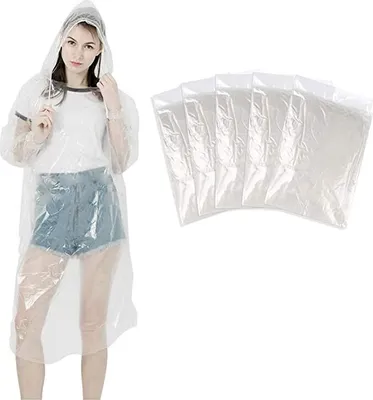 Produktbild von Einweg Regenponcho mit Kapuze Transparent 5 Stück
