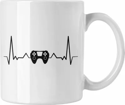 Produktbild von Trendation - Gamer Herzschlag Tasse Geschenkidee Gamer Jungs (Weiß)