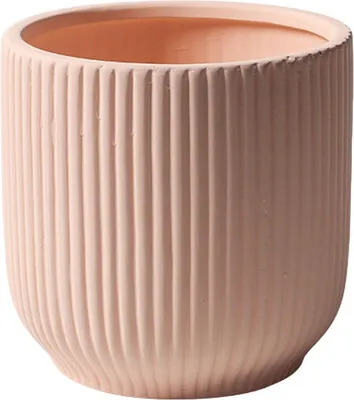 Produktbild von Runder Geriffelter Keramischer Blumentopf Mit Drainageloch, Modernes Streifendesign Indoor Outdoor Pflanzentopf (Rose,17cm)