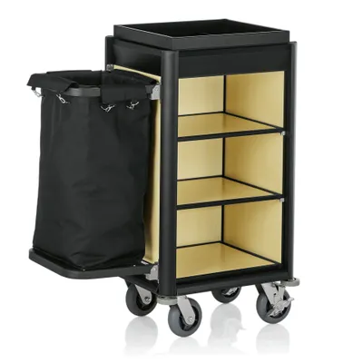 Produktbild von Zimmerservicewagen 1 Wäschesack, Aluminium, MDF Holzoptik 95 x 54 x 116 cm schwarz beige