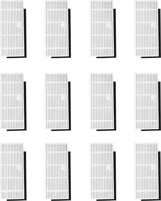 A grid of 12 identical white robot vacuum filters, each with a black backing.