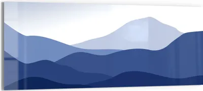 Produktbild von DEQORI Glasbild Echtglas 150x60 cm 'Berge im Blauschleier' Wandbild Bild modern Deko