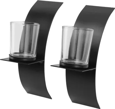 Image de 2Set Wall Mounted Candlestick Iron Three Dimensional Arc Design Candle Tray for Bedroom (Chandelier mural en fer)