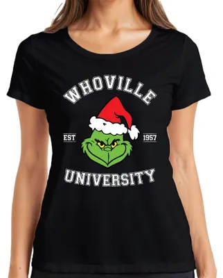 Obrázek produktu pro WHOVILLE UNIVERSITY Grinch Christmas Vtipný dárek 1957 Retro dámské tričko, černá, XXL