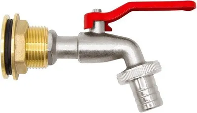 Produktbild von Ibenzoa® Messing-Regentonnen-Auslaufset mit Kugelhahn 3/4 Zoll AG, Durchgang 3/4 Zoll (24 mm) / 1 Zoll (33 mm), Wandstärke 1–18 mm, PTFE-Dichtband