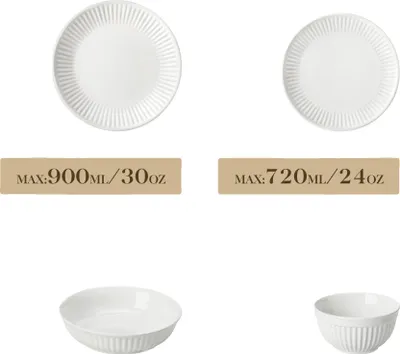 Obrázok produktu pre Sada keramického riadu, elegantný okrúhly dizajn, vhodný do umývačky riadu, biela farba, 16 ks