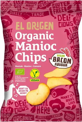 Zdjęcie produktu dla CHIPSY Z MANIOKU O SMAKU BEKONU WEGAŃSKIE BEZGLUTENOWE60 g - EL ORIGEN