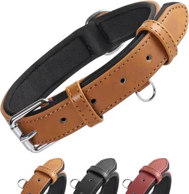 Produktbild von Hunde-Halsband Verstellbare Hundehalsband, Neopren und Leder, braun, 4 Größen, komfortabel und langlebig