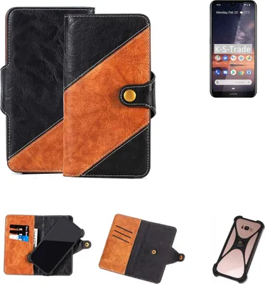 Produktbild von K-S-Trade Handyhülle Schutzhülle Bookstyle Case Wallet-Case kompatibel mit Nokia 3.2 Handy Cover Bumper Klapphülle schwarz hellbraun 1x