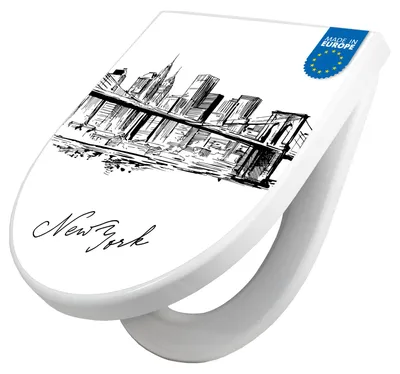 Produktbild von WC Sitz mit Absenkautomatik D Form Motiv New York Skizze [TDW3 11722]