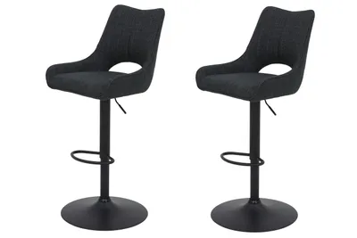 Produktbild von Hela Tische, 2er Set Barhocker Rockport, Webstoff Anthrazit, Drehgestell 360°; Höhenverstellbar mit Gasdruck, Ausschnitt im Rücken, 120kg belastbar