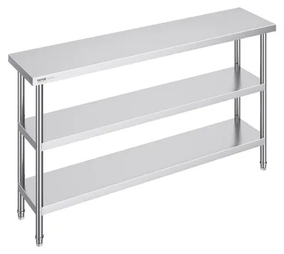 Image de Table de travail - Banc de travail - Table de travail pliante - Table de rangement - Table en métal - Acier inoxydable - 152 x 86 x 35 cm