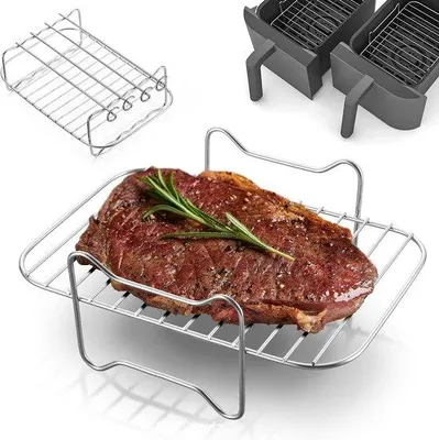Obrázek produktu pro Dvojitý gril s horkovzdušnou fritézou – multifunkční příslušenství s rožněmi – rychlé vaření, grilování, pečení