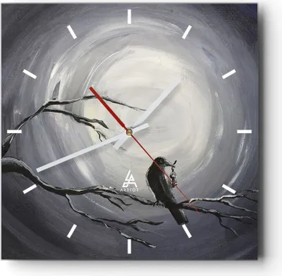 Produktbild von Wanduhr - Quadrat - Glasuhr - Vogel Baum modern - 30x30cm - Schleichendes Uhrwerk - Lautlos - zum Aufhängen bereit - Dekoration Modern - Wanddekoration aus Glas - C3AC30x30-3432
