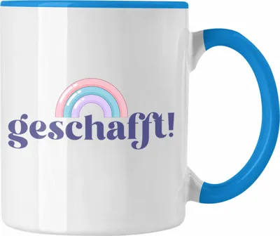 Produktbild von Trendation - Geschafft Tasse Geschenk Bestanden Abi Master Bachelor Ausbildung Geschenkidee (Blau)