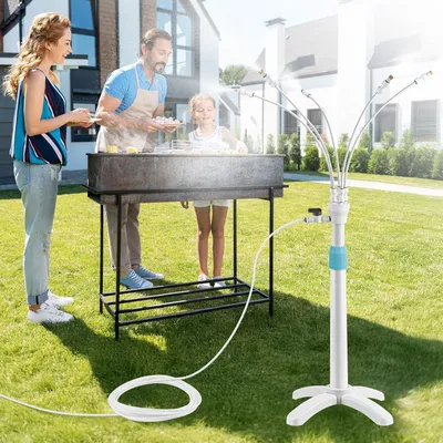 Produktbild von Gartenschlauch Tesmotor Bodennebelsystem für Terrasse und Garten, höhenverstellbarer Sprühkühler für den Außenbereich mit 5 Düsen, Nebelkühlsystem mit
