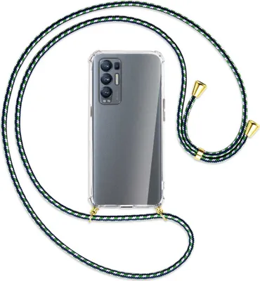 Produktbild von Handykette Backcover-Schutzhülle mit Band (Metall goldfarben) für Oppo Reno5 Pro Plus 5G - grün/blau/weiß