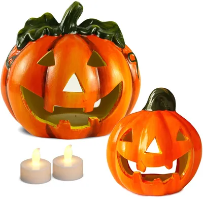 Produktbild von Jack O Lantern Kürbis LED Windlichter 2er Set als Halloween-Deko