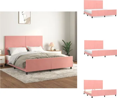 Image de vidaXL Cadre de lit avec tête de lit rose 180x200 cm velours - Lits & sommiers