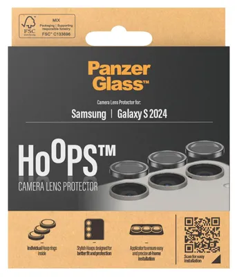 Produktbild von PanzerGlass ® Hoops® Kameraschutz Schwarz Samsung Galaxy S24 | S23 | S23+, Samsung, Samsung - Galaxy S24, Trockene Anwendung, Kratzresistent, Schockresistent, Schwarz, 1 Stück(e)