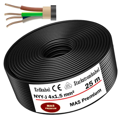 Produktbild von Erdkabel Starkstromkabel 25 m NYY-J 4x1,5 mm² Elektrokabel
