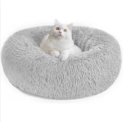 Immagine prodotto di Cuccia rotonda in peluche per gatti domestici - Cuscino a ciambella lavabile per animali domestici (M grigio chiaro)